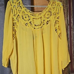 Roaman's Yellow Lace Accent Blouse